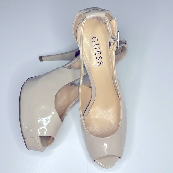 Guess Shoes - GUESS Women’s Tan Platform Open-Towed Heals, Size 6 1/2